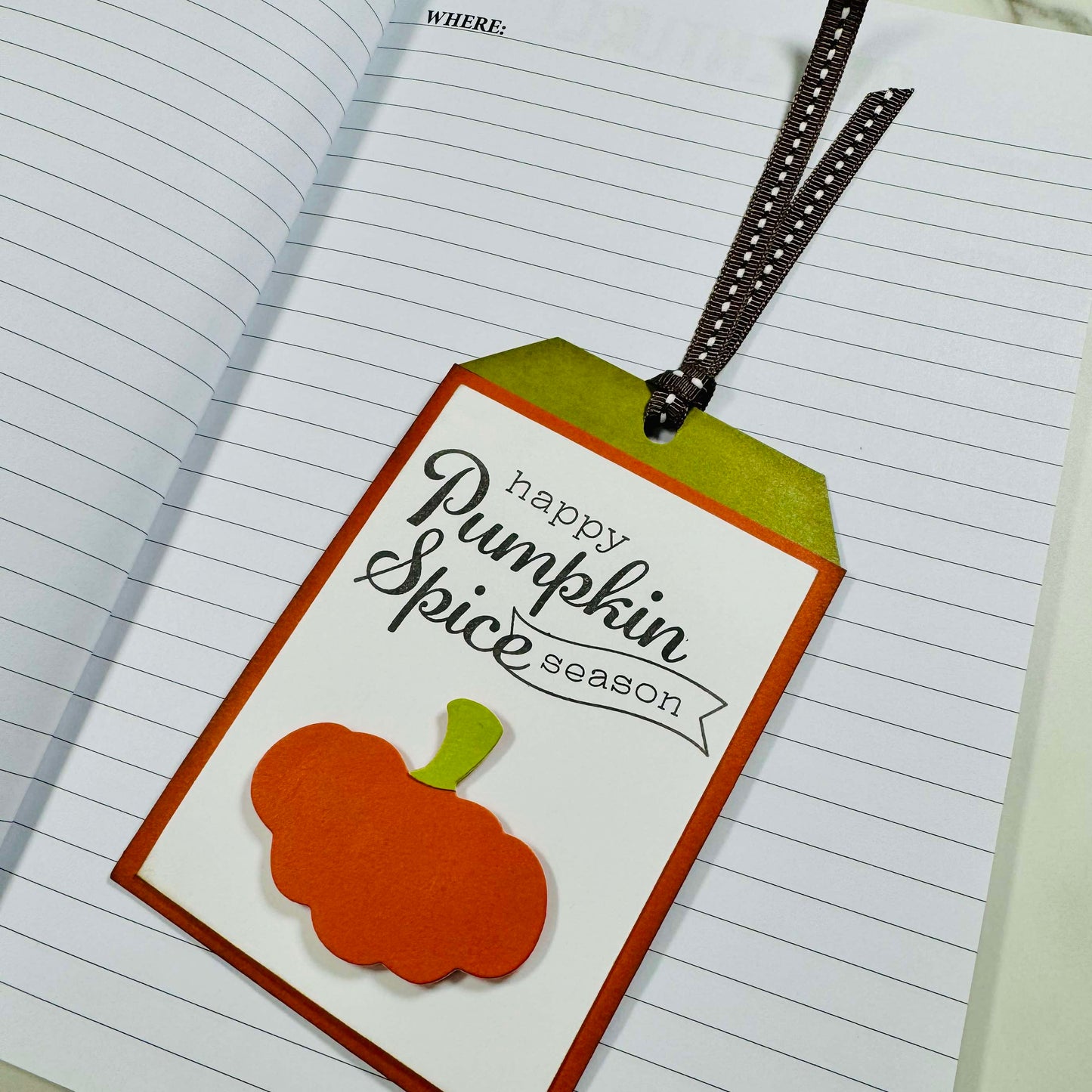 Handmade Custom Pumpkin Spice Bookmark Tag & Pen Pal Adventure Book