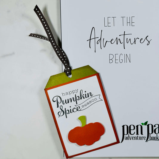 Handmade Custom Pumpkin Spice Bookmark Tag & Pen Pal Adventure Book