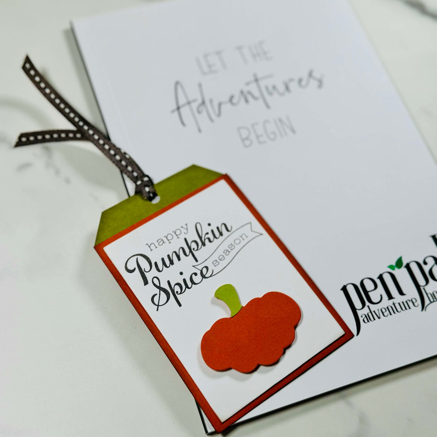 Handmade Custom Pumpkin Spice Bookmark Tag & Pen Pal Adventure Book