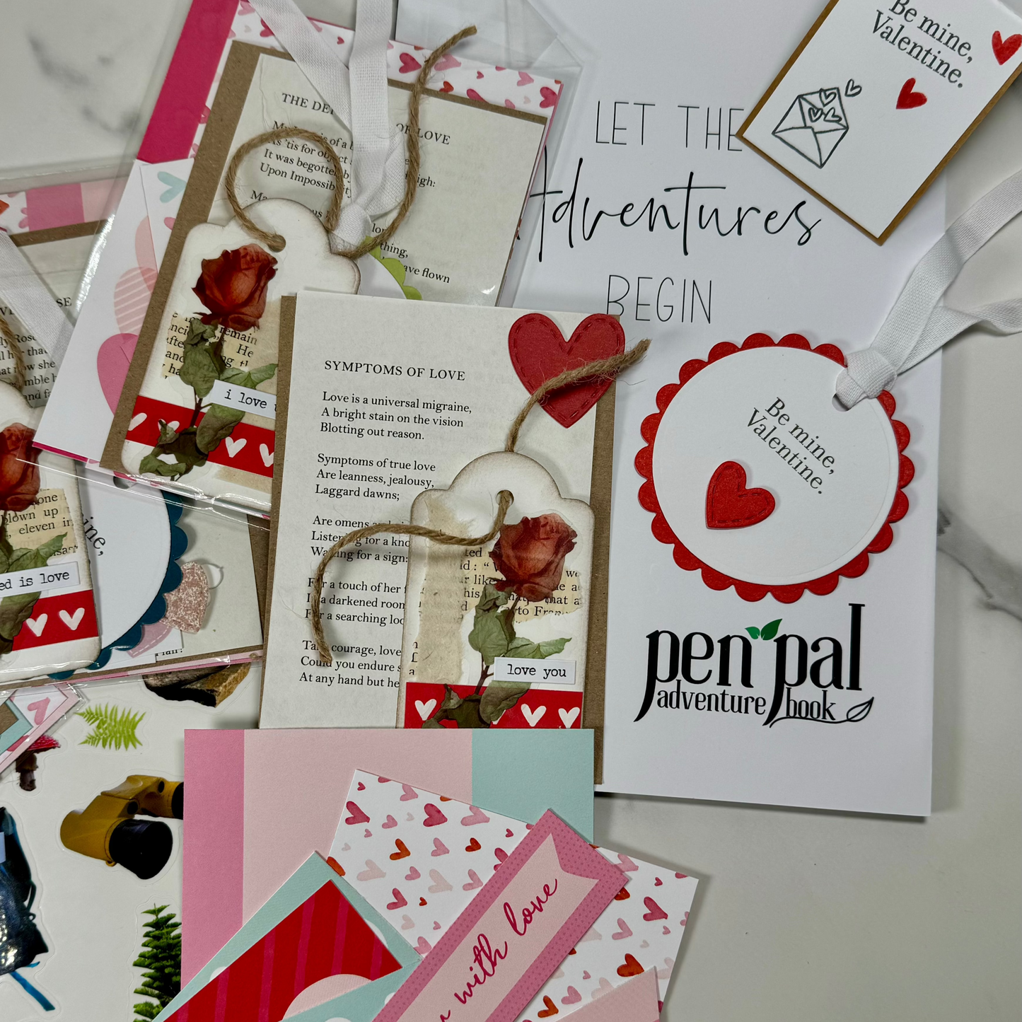 Valentines Pen Pal Adventure Book with Ephemera Set - valentines Themed Travel Journal Gift Set