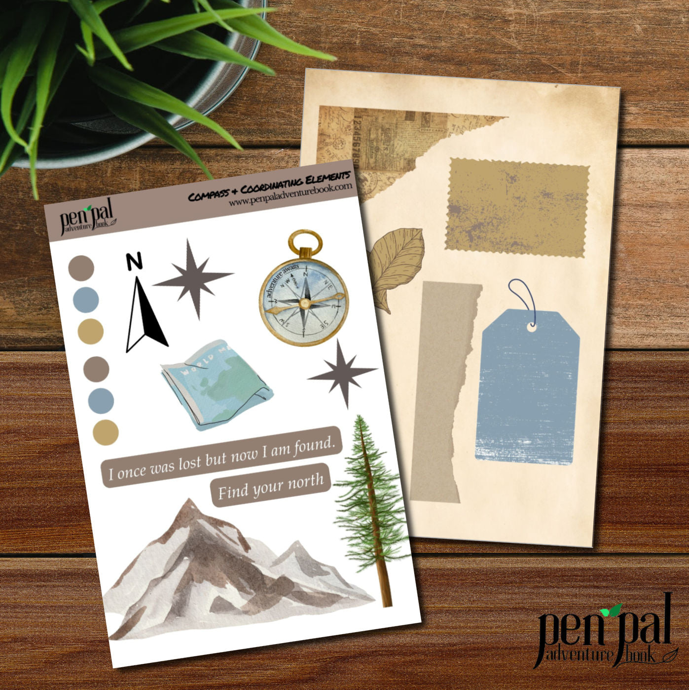 Printable Instant Download-COMPASS Ephemera-Pen Pal Adventure Book Coordinating Printables